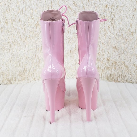 Baby Pink Patent Platform 7" Heel Ankle Boots - Picture 11 of 16